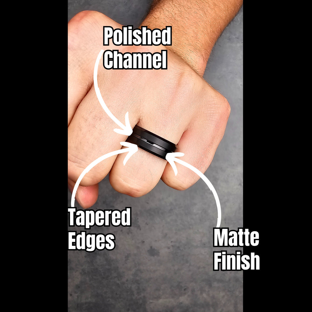 Black Ember - Men's Black Tungsten Wedding Band With Polished Channel