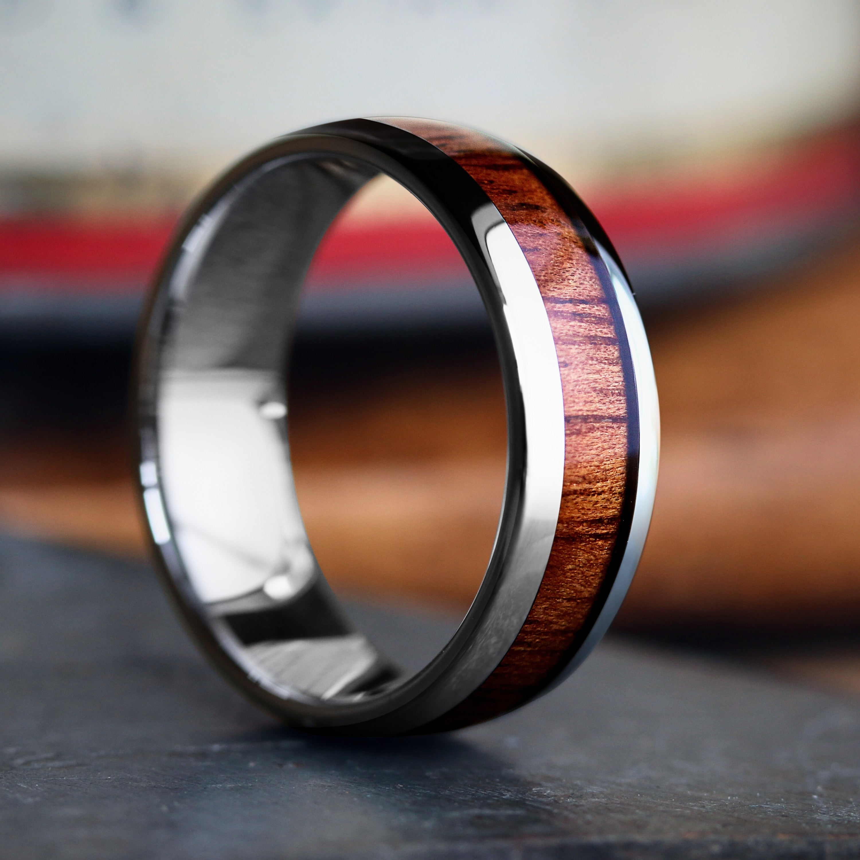 The Classic - The Original Wood Ring (8mm width) | Men's Silver Wooden The Classic - The Original Wood Ring (8mm width) | Men's Silver Wooden