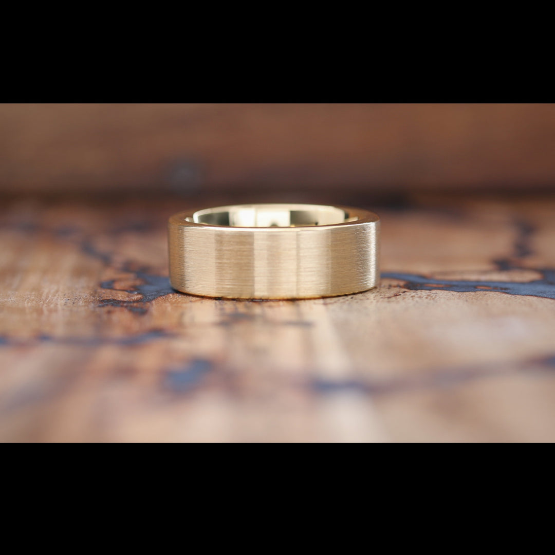 Golden Fored - Men's Gold Plated Tungsten Wedding Band with a Brushed Textured Finish and Polished Interior