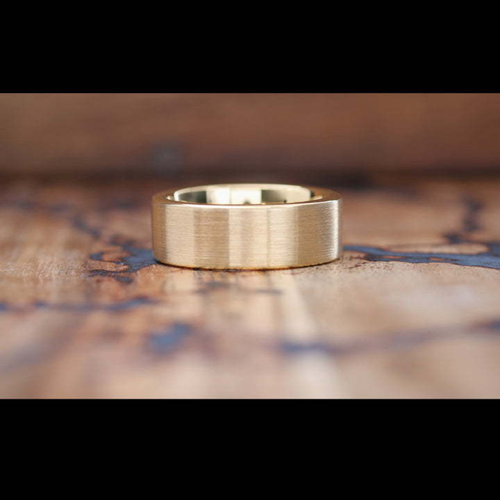 Golden Fored - Men's Gold Plated Tungsten Wedding Band with a Brushed Textured Finish and Polished Interior