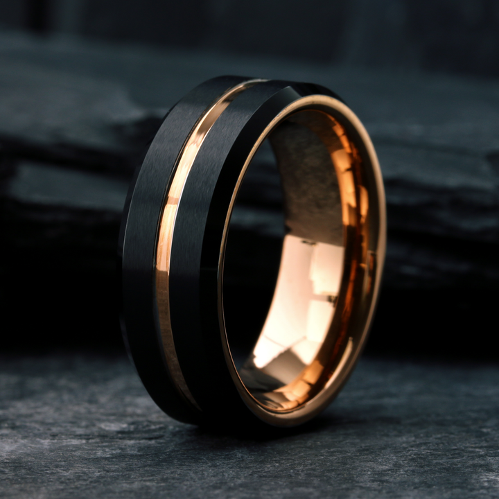 Mens Black and Rose Gold Wedding Ring
