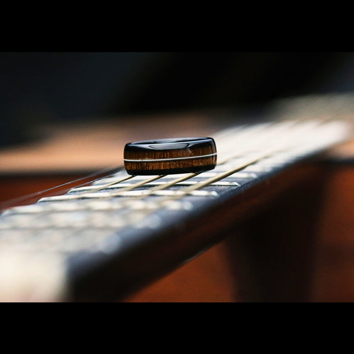 Black Plated Tungsten Wedding Band With Guitar String