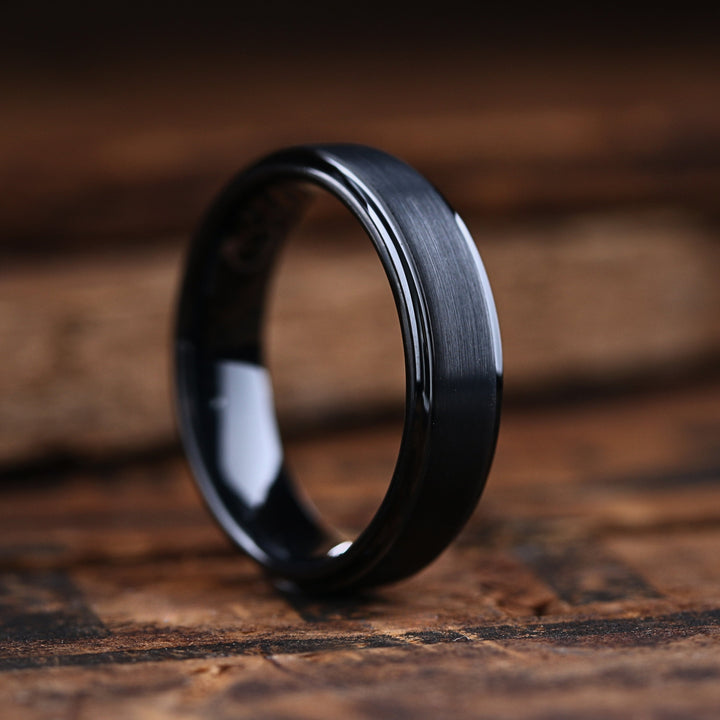 Men's Black Plated Tungsten Wedding Band - 6mm Width, Comfort Fit