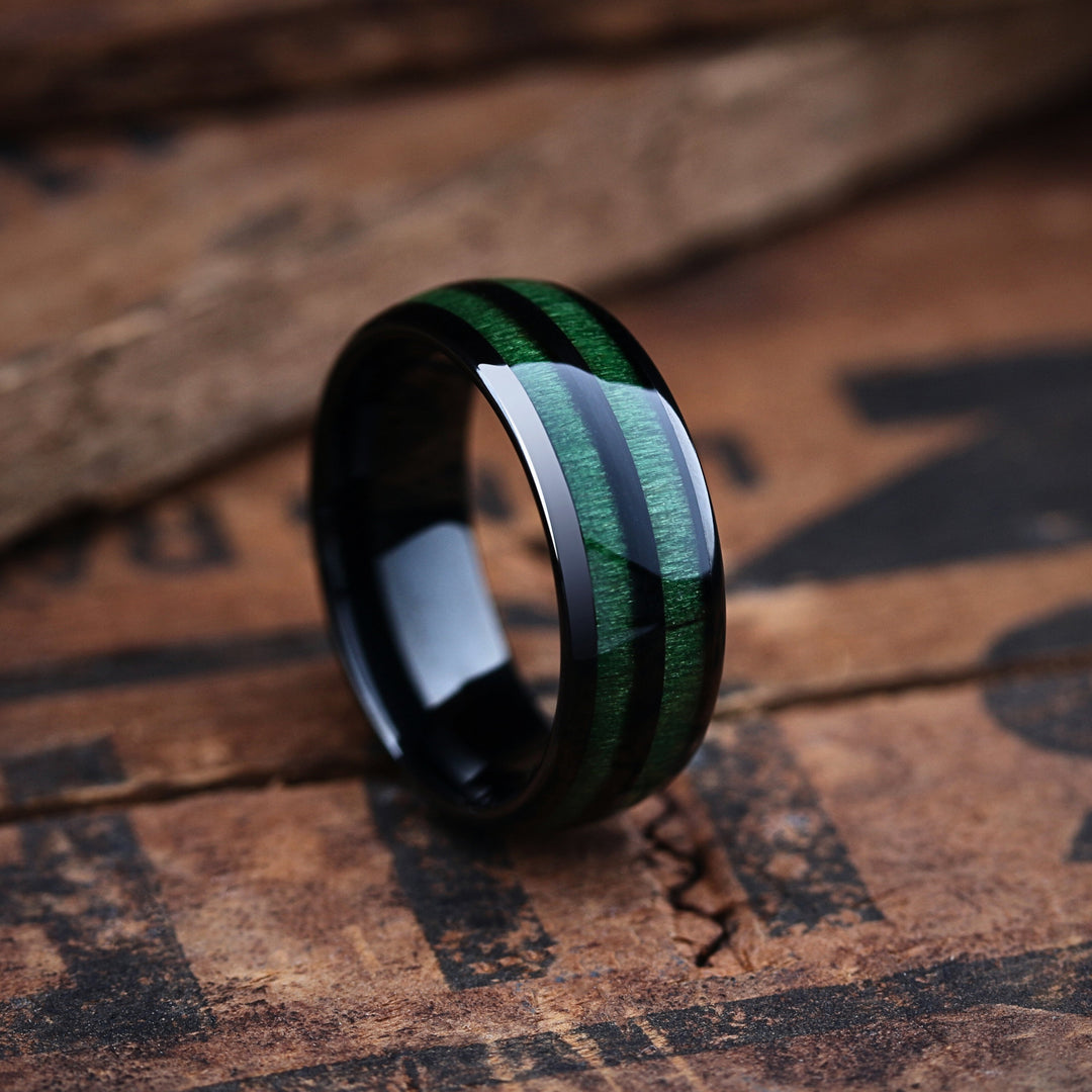 Men's Green Wood Tungsten Wedding Band _ 8mm Width, Comfort Fit