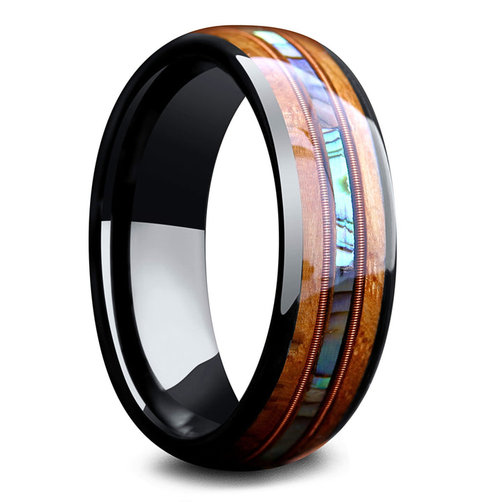 Men's Wooden Wedding Band With Abalone and Guitar String 4