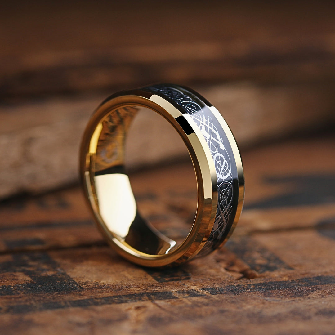 Men's Yellow Gold Celtic Wedding Band / Yellow Gold Tungsten Wedding Band - 8mm Width, Comfort Fit