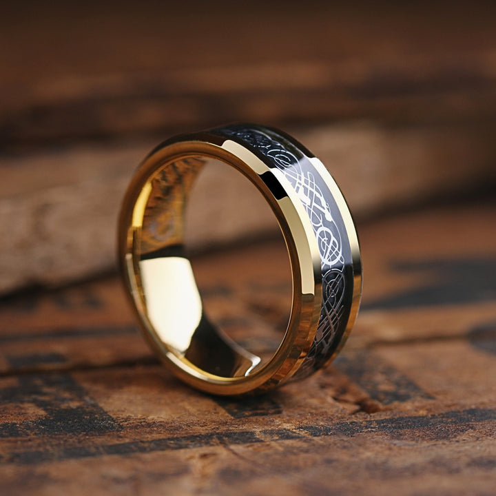 Men's Yellow Gold Celtic Wedding Band / Yellow Gold Tungsten Wedding Band - 8mm Width, Comfort Fit