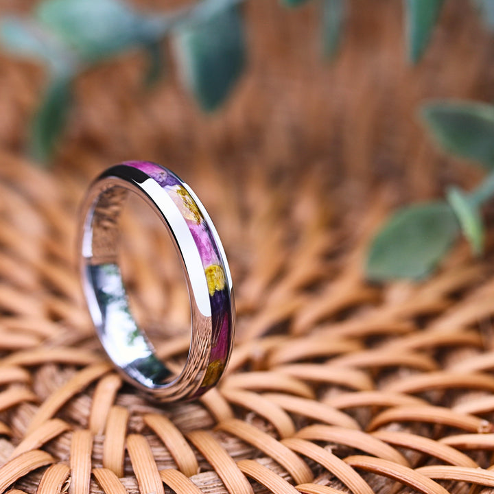 Women's Floral Ring \ Women's Floral Tungsten Ring - Promise Ring, 4