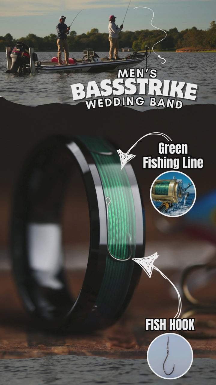Men's Green Fishing Line Wedding Band With Fish Hooks