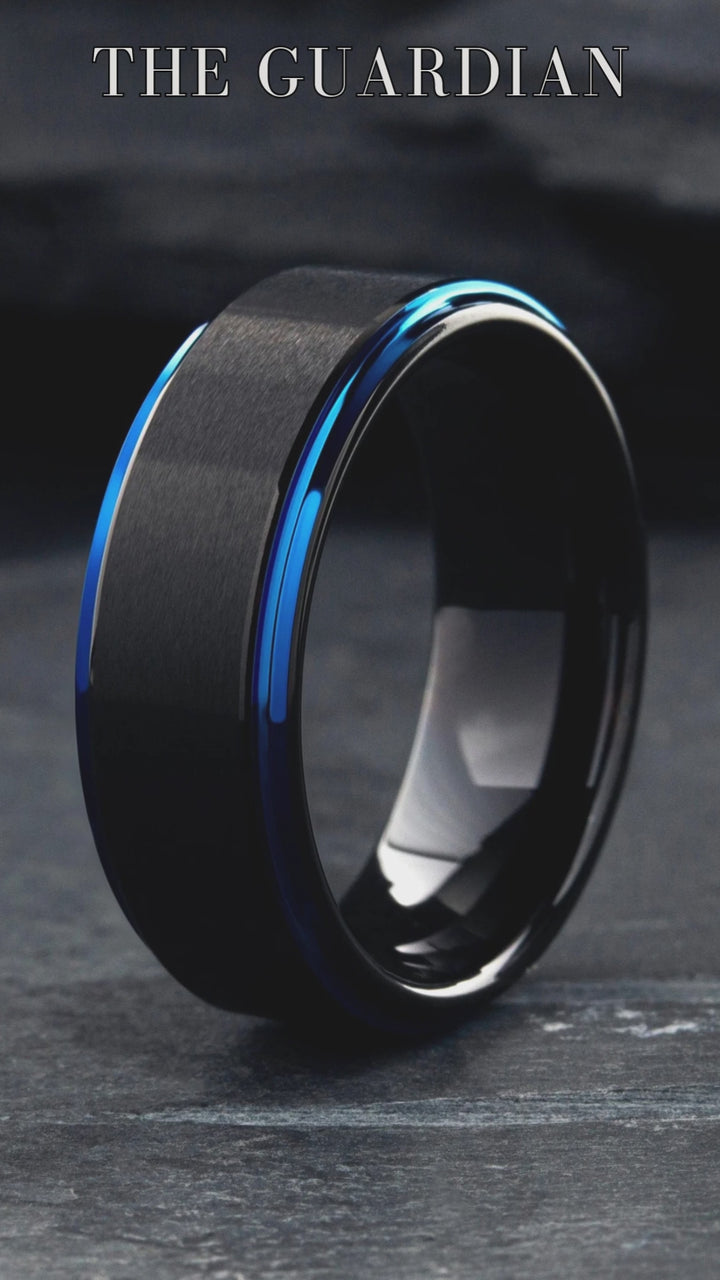 Men's Blue and Black Tungsten Wedding Band