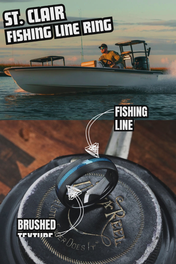 Men's Blue and Black Fishing Line Ring