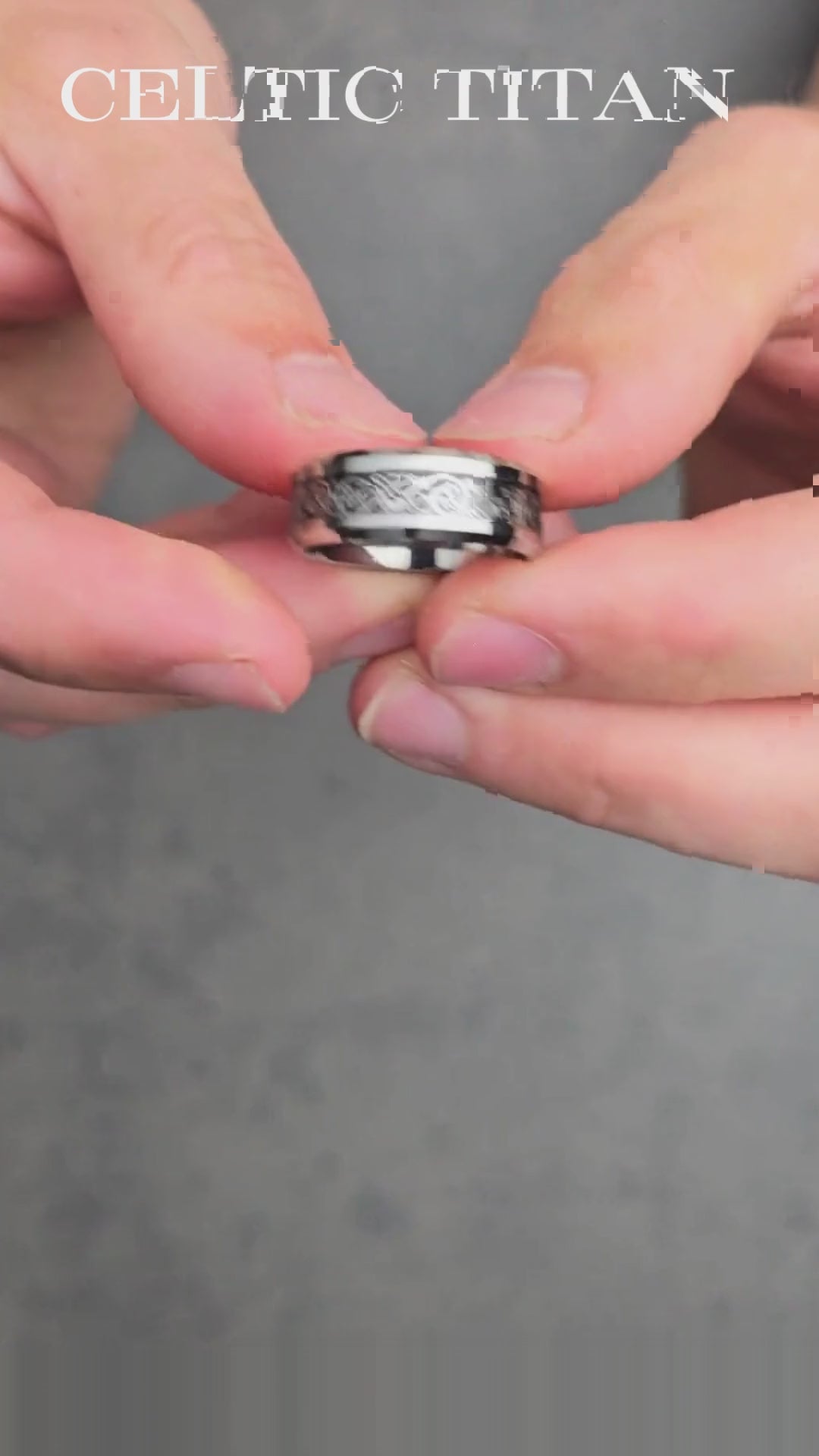 Silver Celtic Wedding Band - Men's Tungsten Wedding Band with Celtic Inlay