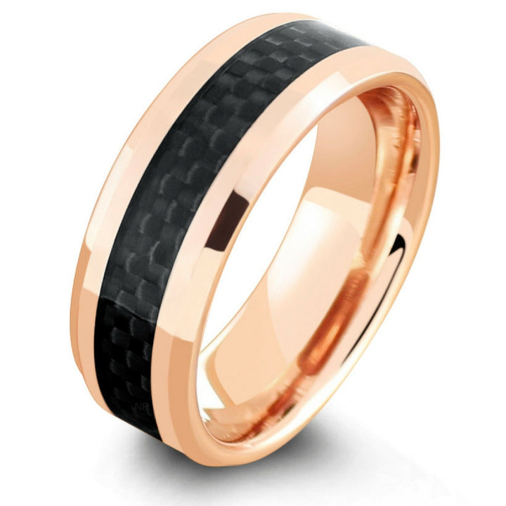 18K Rose Gold Wedding Ring With Black Carbon Fiber Inlay