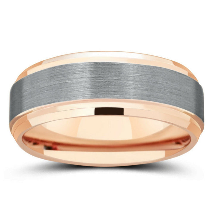 18K Rose Gold Tungsten Ring With Silver Brushed Center