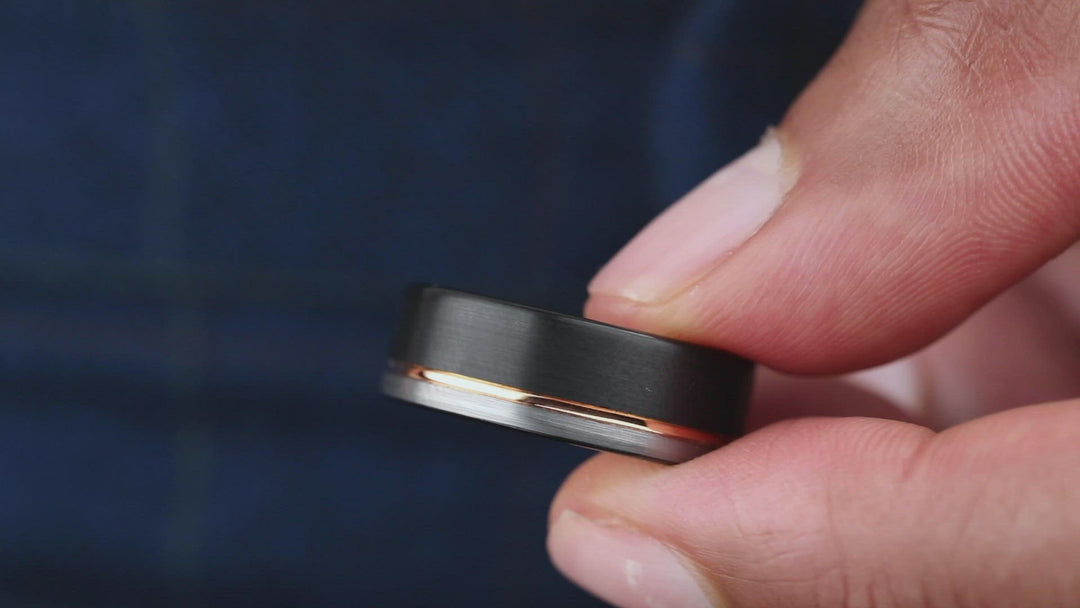 Men's Modern Wedding Black | Black, Silver, and Rose Gold Wedding Band For Men