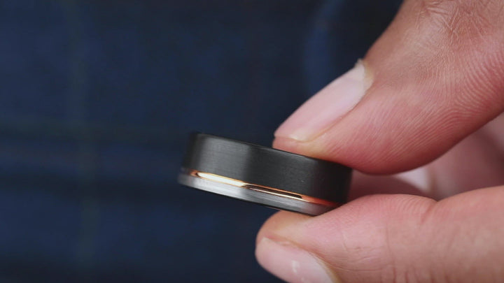 Men's Modern Wedding Black | Black, Silver, and Rose Gold Wedding Band For Men