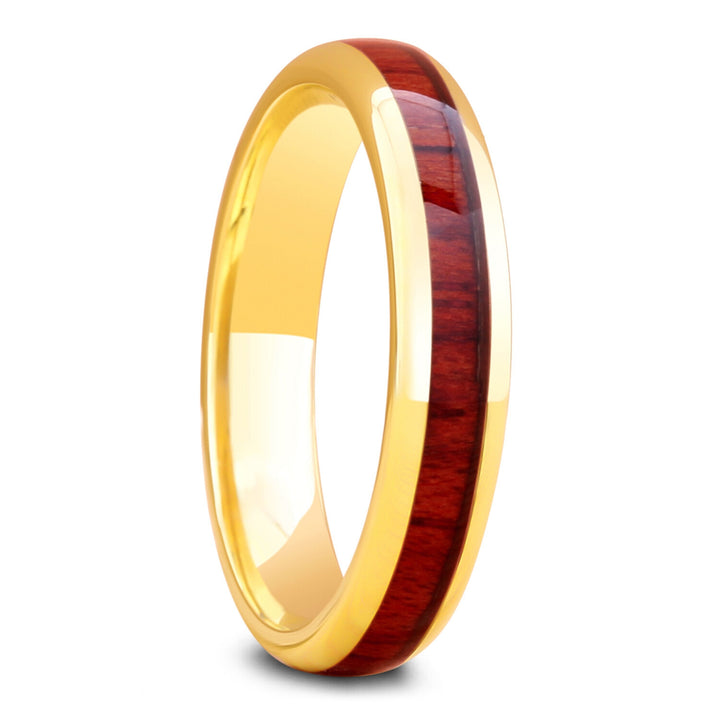Womens wood yellow gold wedding band