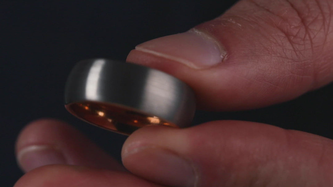 Men's Brushed Silver and Rose Gold Wedding Band