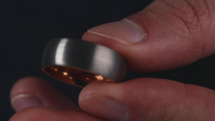 Men's Brushed Silver and Rose Gold Wedding Band