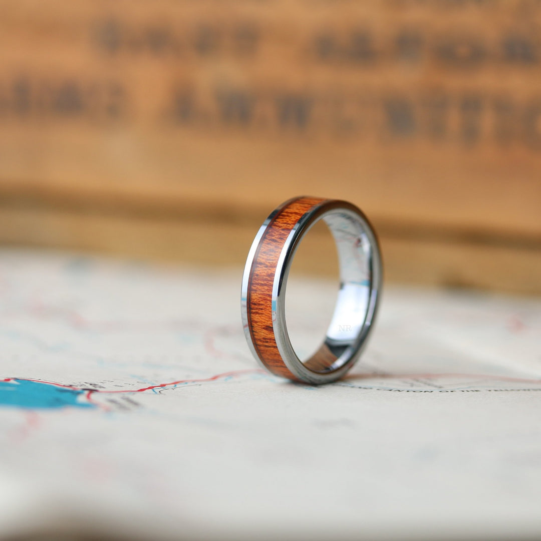 Men's Wedding Band - Silver Tungsten With Koa Wood Inlay: 6mm
