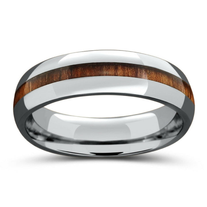 6mm Polished Titanium Koa Wood Wedding Band