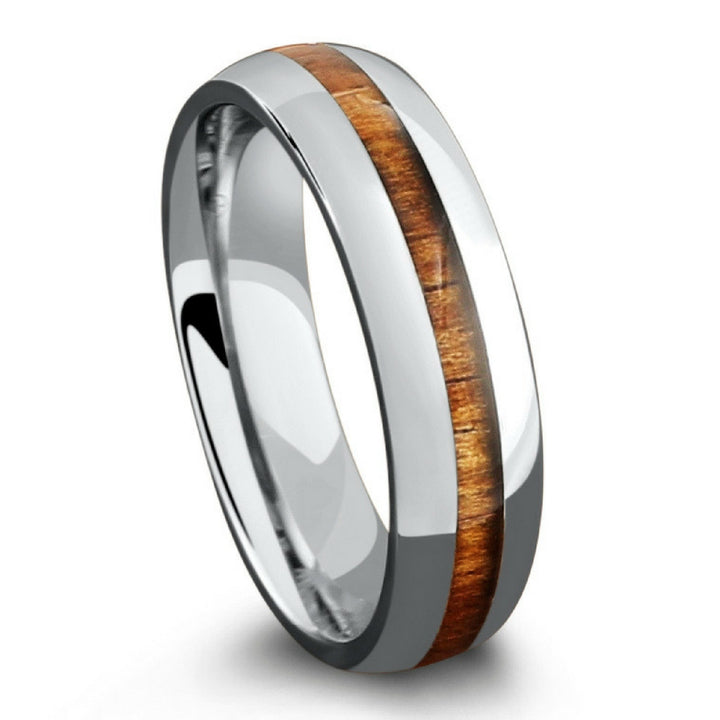 6mm Polished Titanium Koa Wood Wedding Band