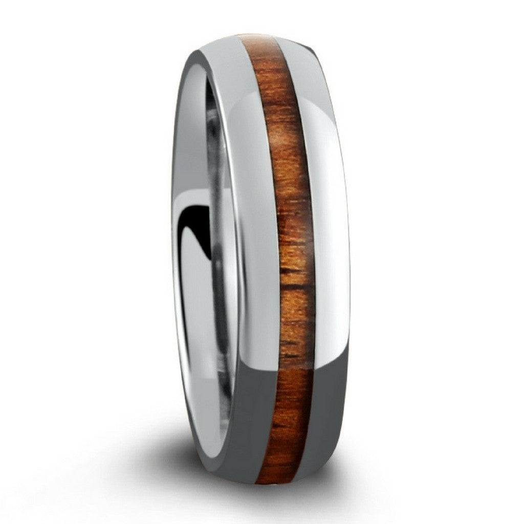6mm Polished Titanium Koa Wood Wedding Band