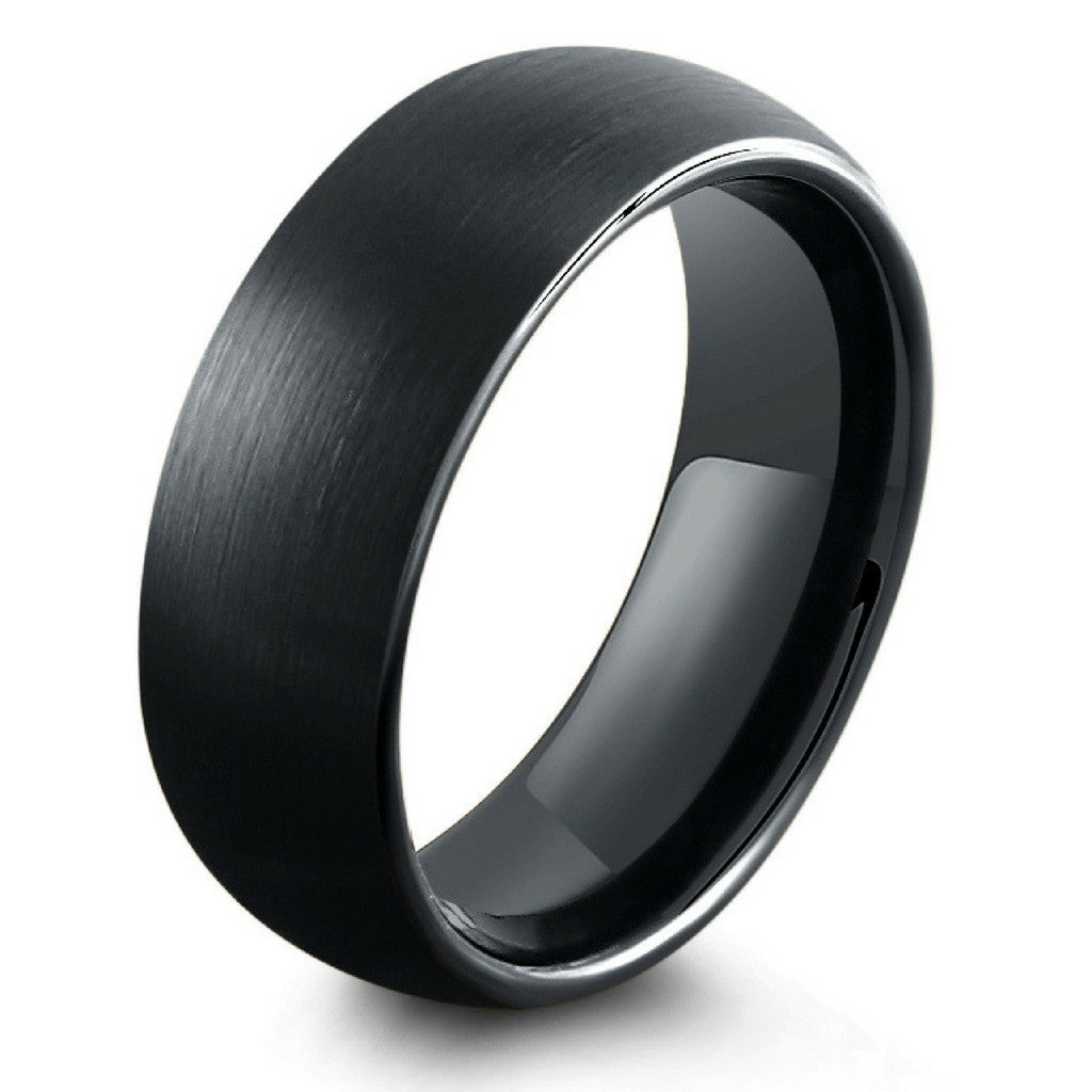 Black and Silver 8mm Tungsten Carbide Ring With Textured -  Canada
