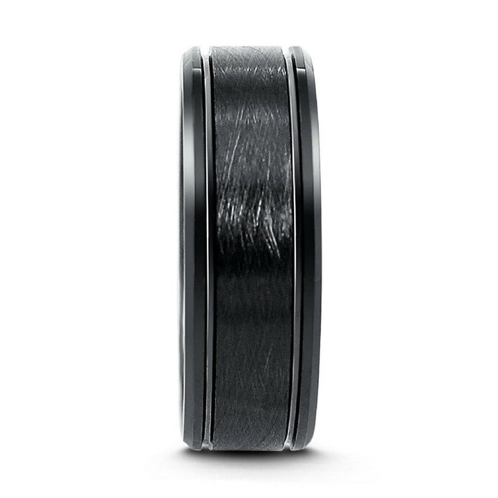 8mm Mens Black Brushed Tungsten Wedding Band