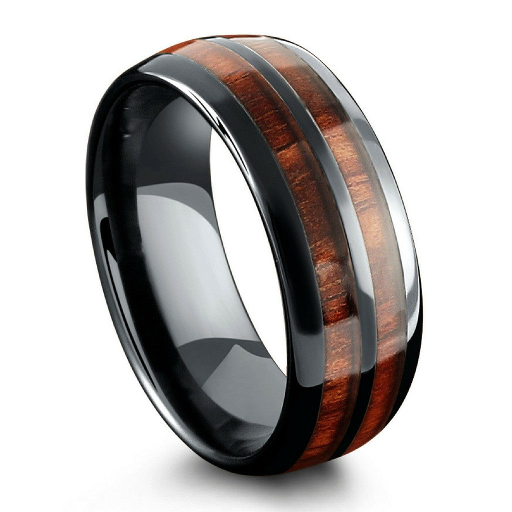 Barrel Ceramic Koa Wood Ring | Men's Wooden Barrel Wedding Ring