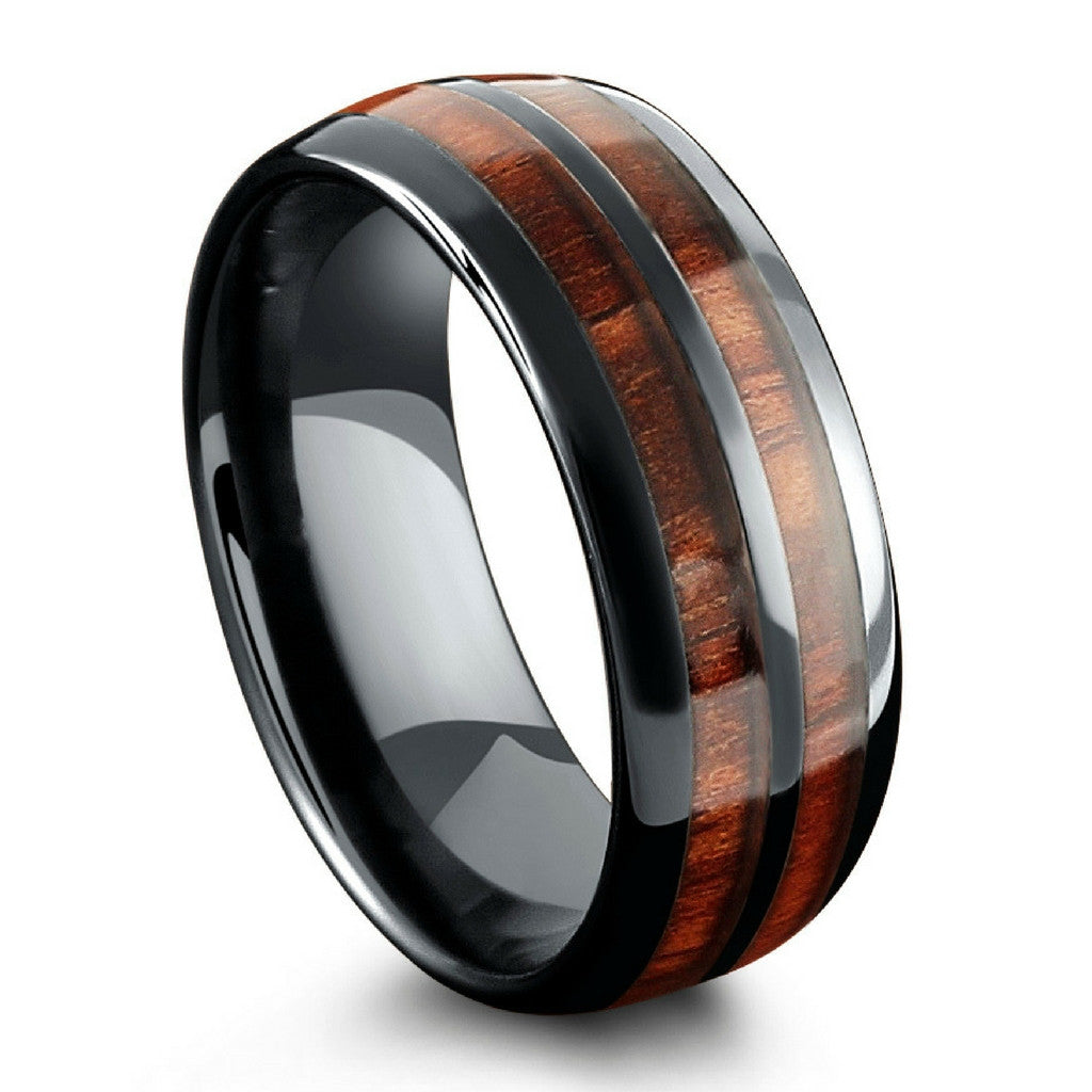 The Barrel Ceramic Koa Wood Wedding Ring - Mens Wood Wedding Ring