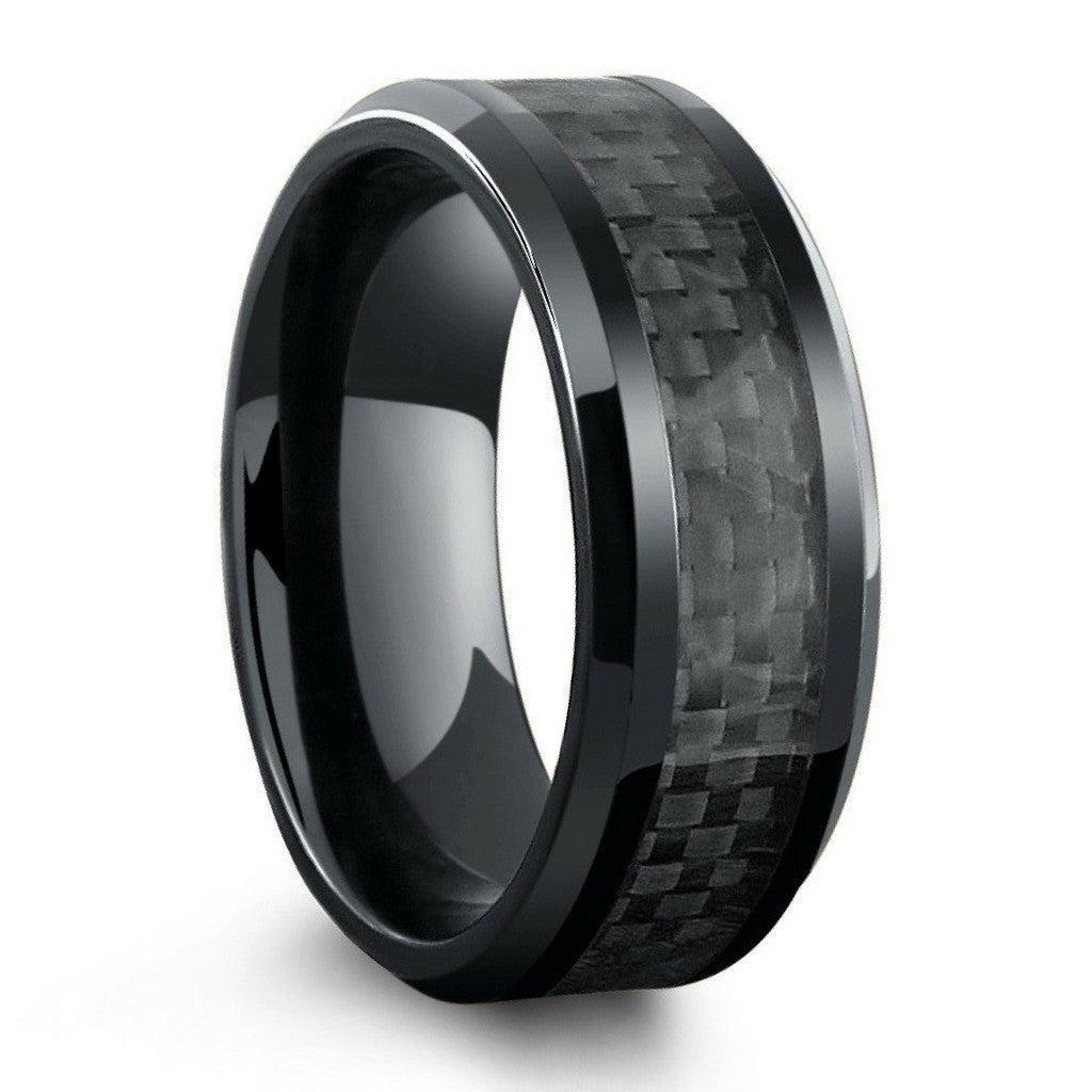Mens- Black Carbon Fiber Wedding Band - Made of Titanium, 8mm Width, Comfort Fit - Carbon Black, 11.5 | Northern Royal