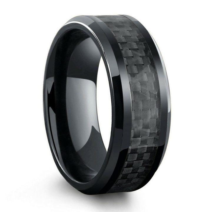 All Black High Tech Ceramic Ring With Black Carbon Fiber Inlay