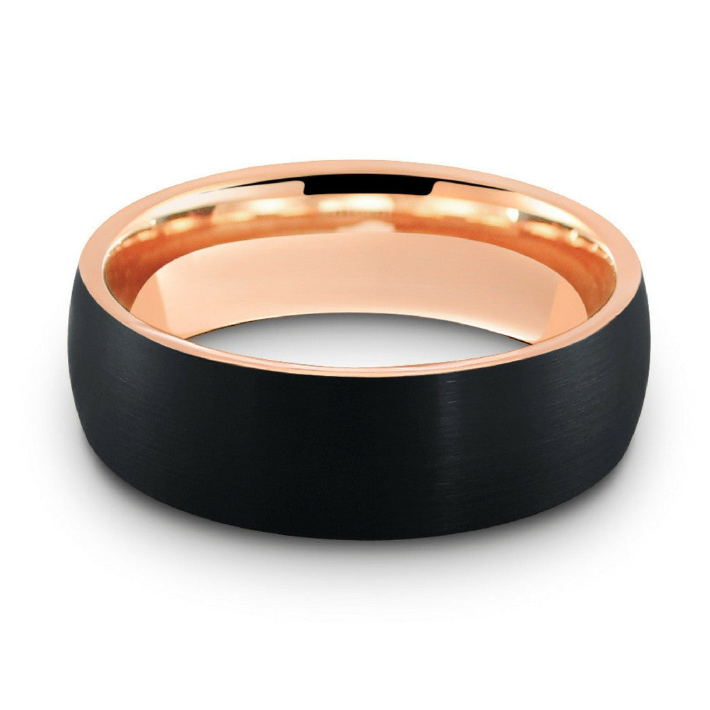 BLACK BRUSHED TUNGSTEN RING WITH ROSE GOLD INTERIOR