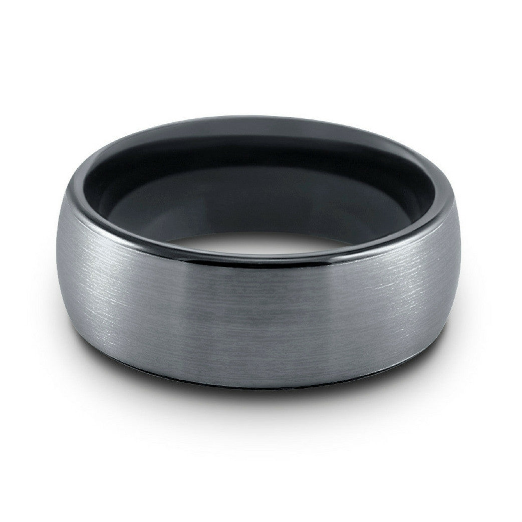 8mm OR 6mm Brushed Domed Tungsten Wedding Ring With Black Polish Inside