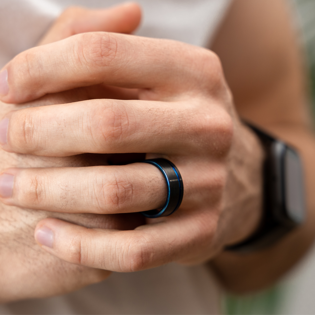 Men's Blue Crush  - Men's Black and Blue Wedding Band