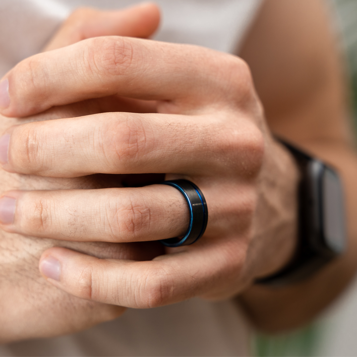 Men's Blue Crush  - Men's Black and Blue Wedding Band