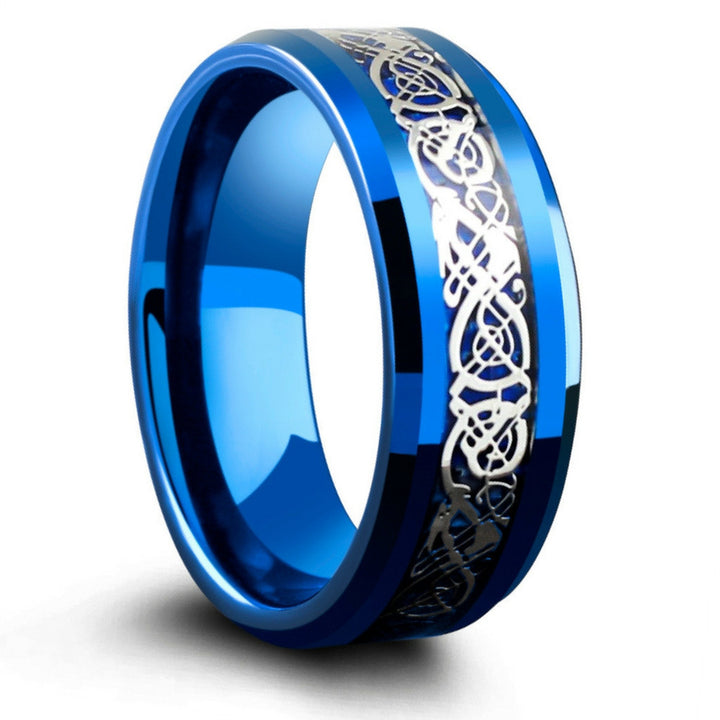 Blue Celtic Ring Crafted Out Of Tungsten Carbide