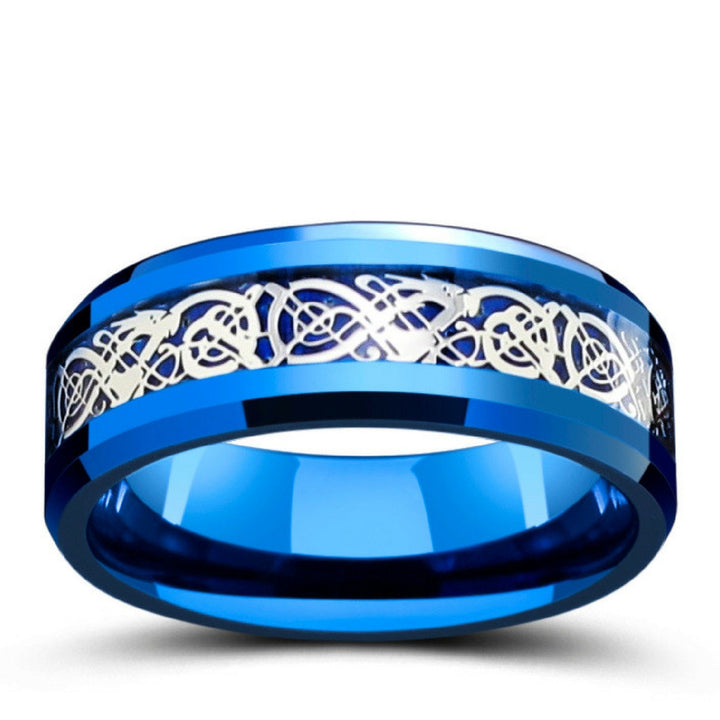 Blue Celtic Ring Crafted Out Of Tungsten Carbide