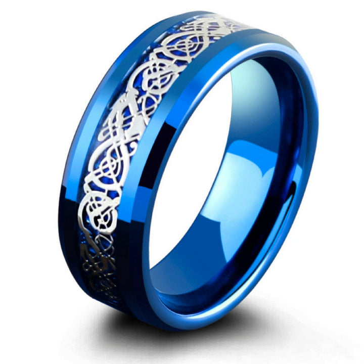 Blue Celtic Ring Crafted Out Of Tungsten Carbide