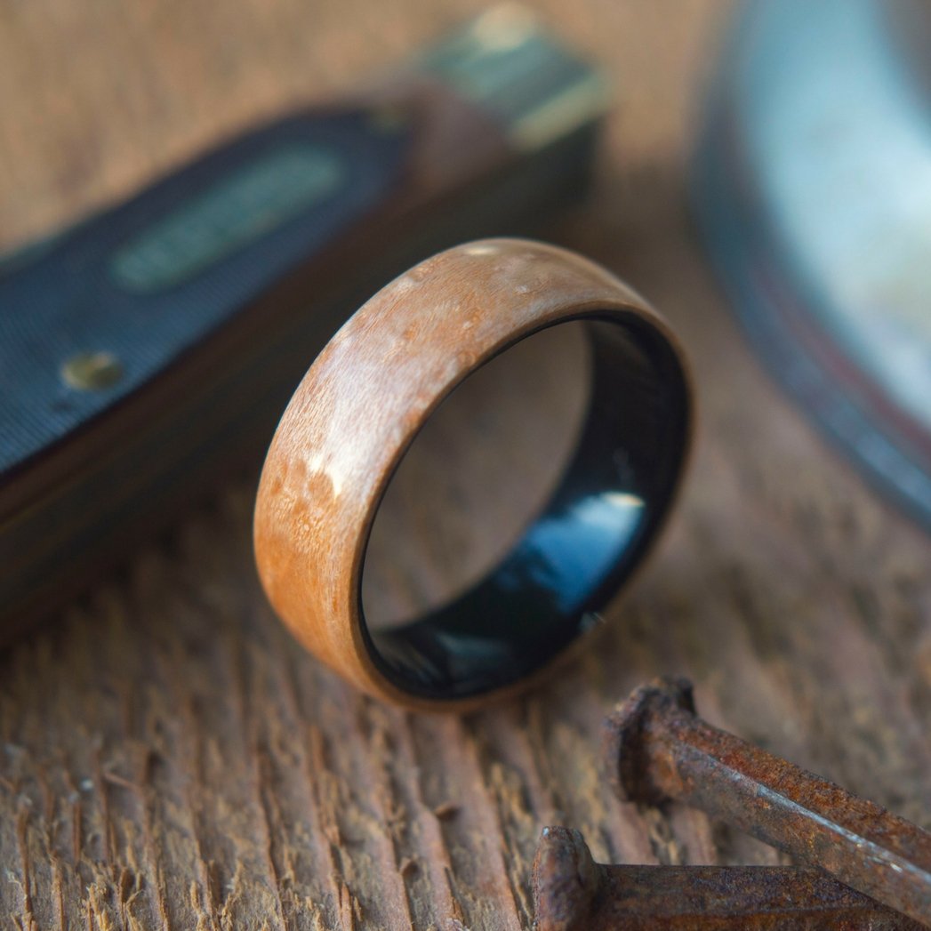 Bentwood Ring Crafted From Ebony & Birdeye Wood