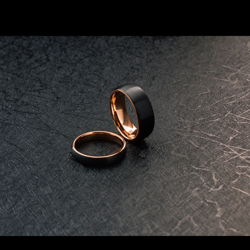 His and Her Wedding Band Set / Black and Rose Gold