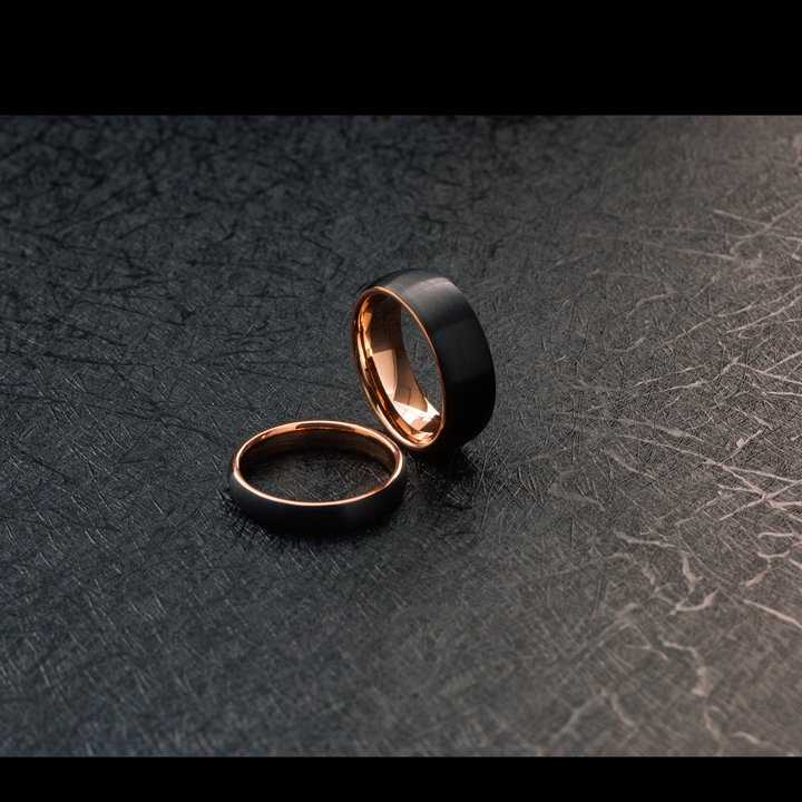 His and Her Wedding Band Set / Black and Rose Gold