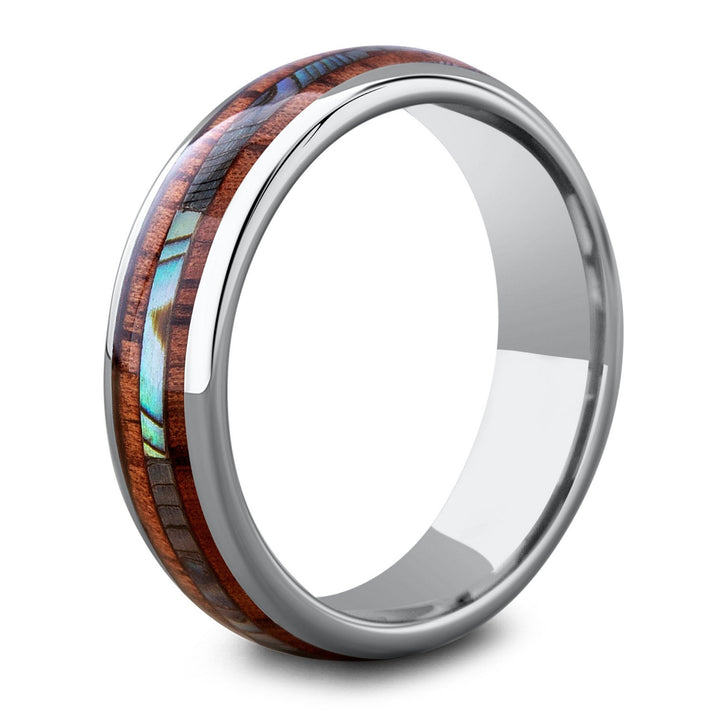 Tungsten Koa and Abalone Ring