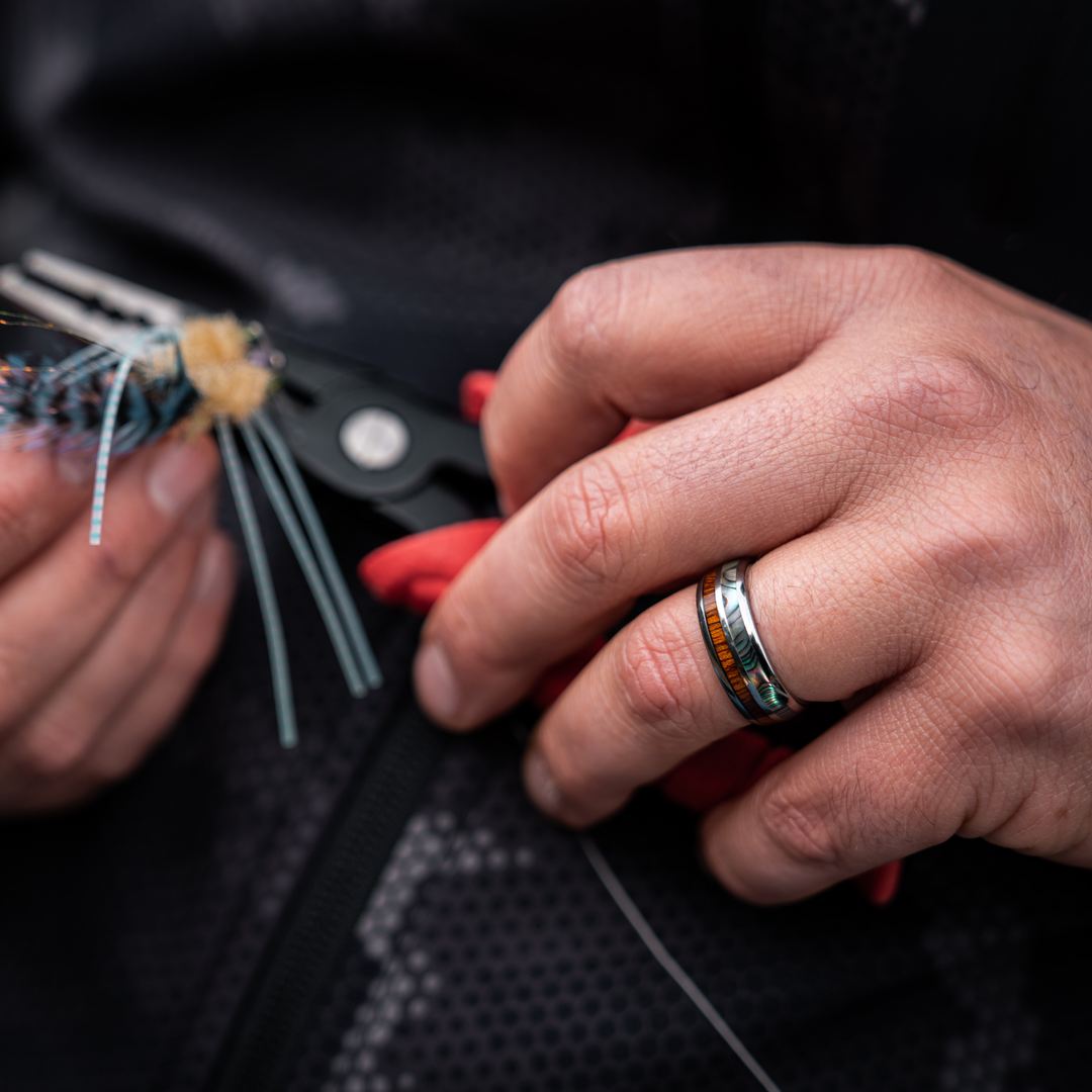 Men's Abalone and Wood Wedding Ring - Men's Wedding Ring