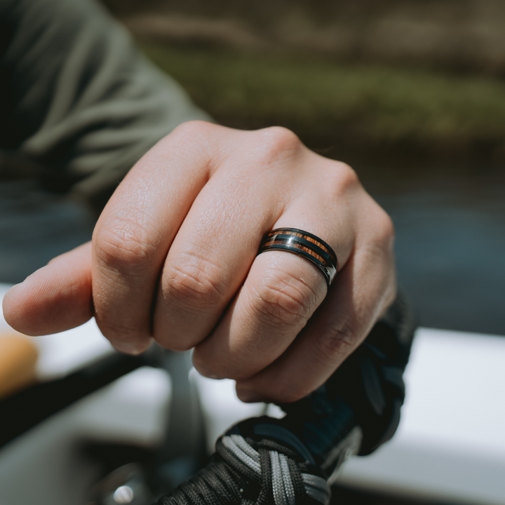 Men's Wooden Barrel Ring On Hand