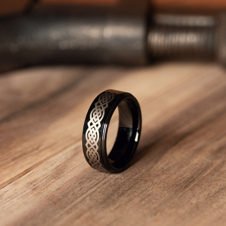 Men's Black Celtic Knot Wedding Band