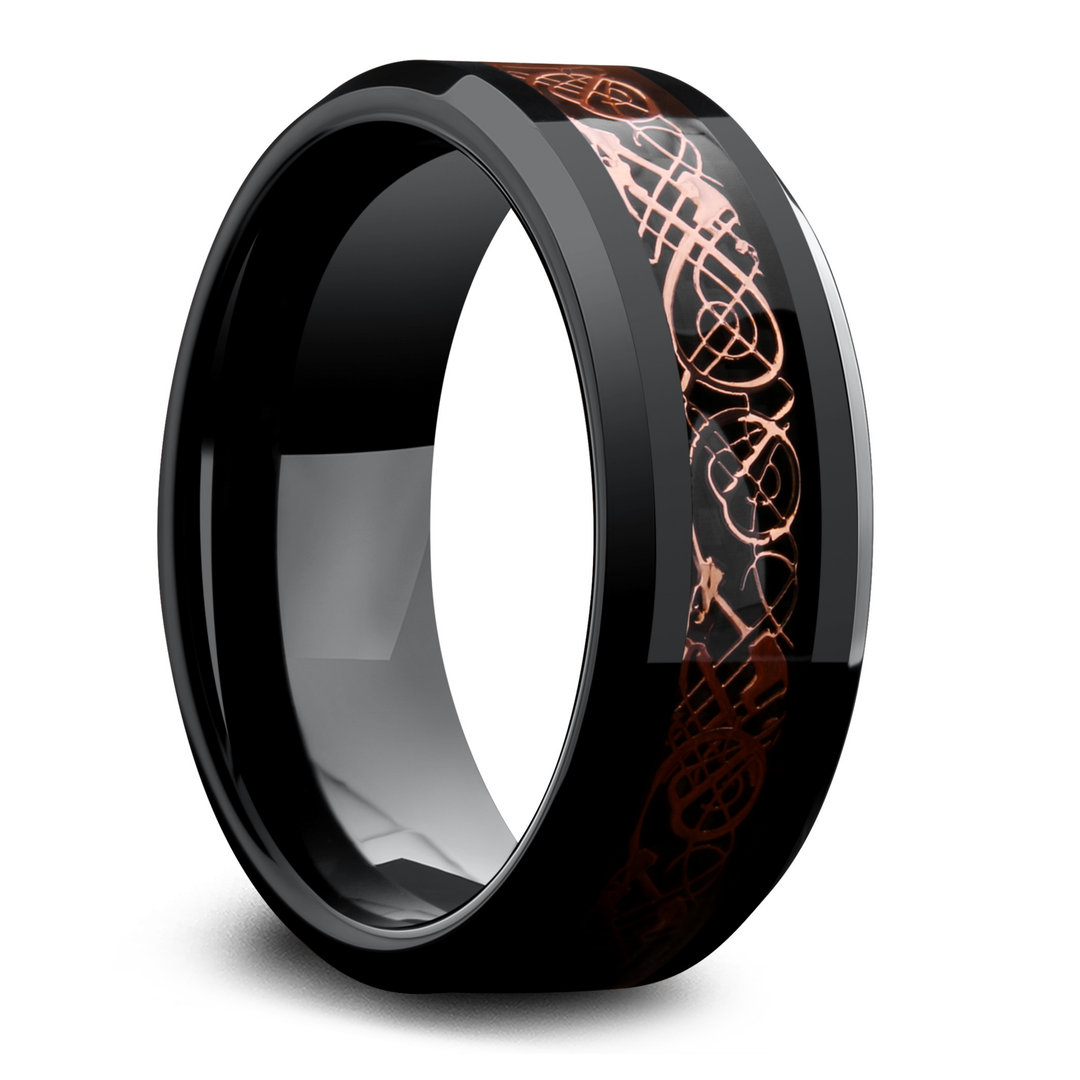 Men's Celtic Wedding Band | Black and Rose Gold