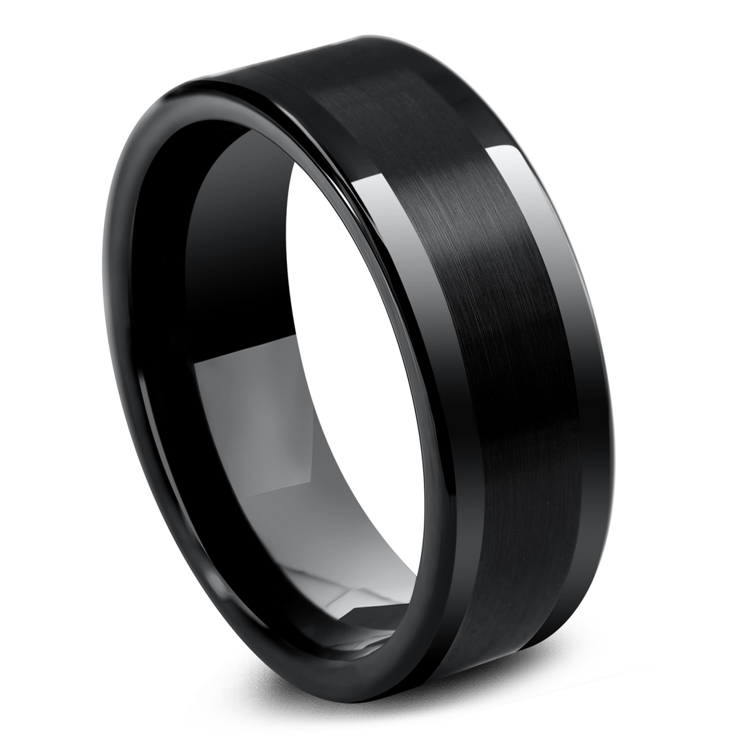 Men's Modern Wedding band With Brushed Textured Stripe