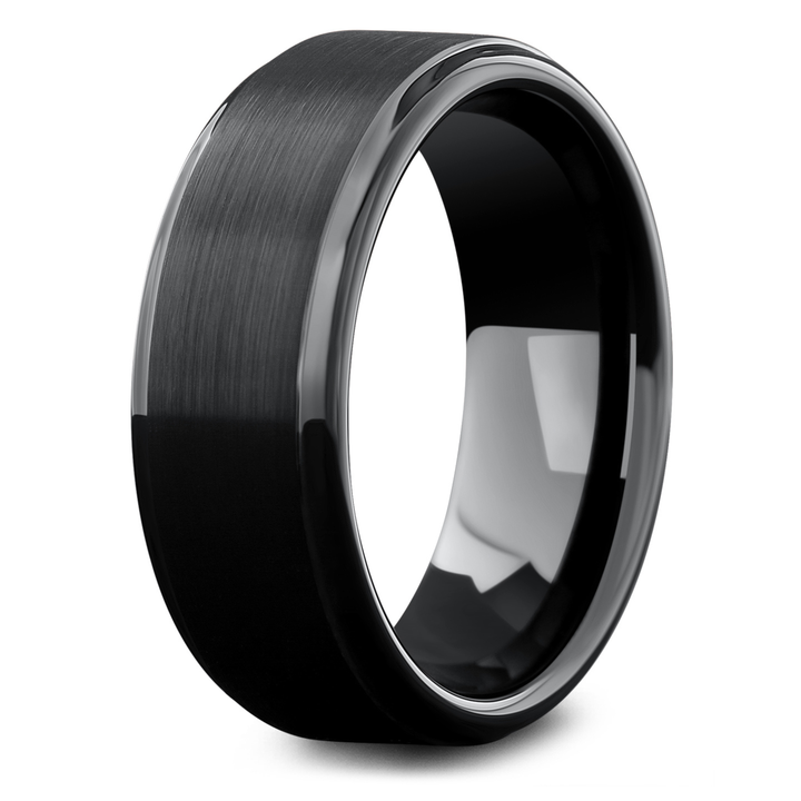 Men's Black Wedding Band With Step Down Edges - High Tech Ceramic 2